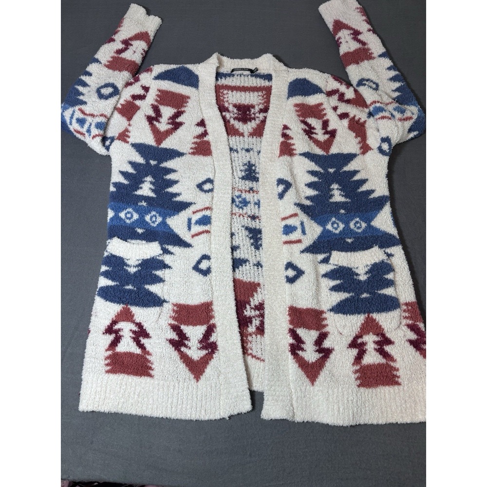 Doe & Rae Cardigan Sweater Women L Multicolor Poly Cotton Boho Geometric Pockets